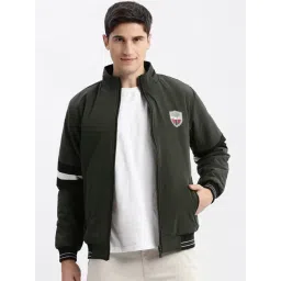 SHOWOFFFF Olive Nylon Slim Fit Solid Reversible Jacket-picture-11