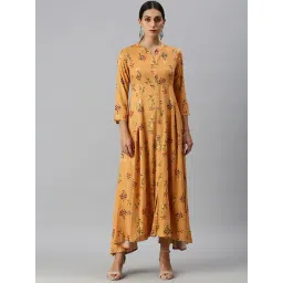SHOWOFFFF Orange Cotton Printed Calf Length Anarkali Kurta-picture-32