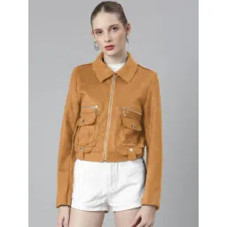 SHOWOFFFF Orange Velvet Solid Jacket-picture-38