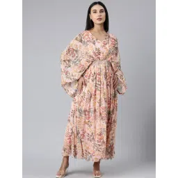 SHOWOFFFF Peach Floral Print Maxi Dress-picture-25