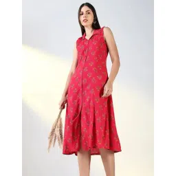 SHOWOFFFF Pink Cotton Blend Regular Fit Floral Dress-picture-24