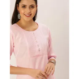 SHOWOFFFF Pink Cotton Calf Length Straight Kurta-picture-35