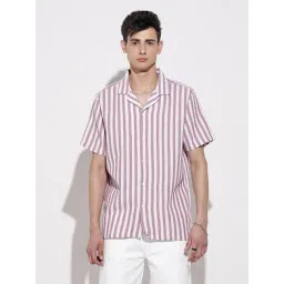 SHOWOFFFF Pink Cotton Relaxed Fit Striped Shirt-picture-17