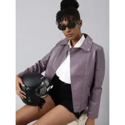 SHOWOFFFF Purple Regular Fit Biker Jacket-picture-12