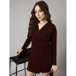 SHOWOFFFF Red & Black Checks Wrap Dress-picture-21