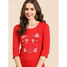 SHOWOFFFF Red Cotton Embellished Kurta-picture-28