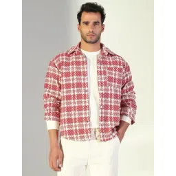 SHOWOFFFF Red Cotton Regular Fit Checks Shacket-picture-26