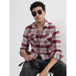 SHOWOFFFF Red Cotton Slim Fit Checks Shirt-picture-44