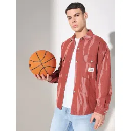 SHOWOFFFF Red Denim Abstract Relaxed Fit Shacket-picture-27