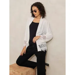 SHOWOFFFF Self Design Lace Detail Open Front Shrug-picture-22