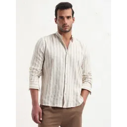 showoffff SHOW OFF Cream Cotton Slim Fit Stripes Shirt-picture-19