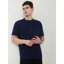 showoffff SHOW OFF Navy Blue Cotton Slim Fit Solid T-Shirt-picture-25