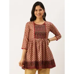 showoffff SHOWOFF Beige & Red Ethnic Motifs Straight Kurti-picture-10