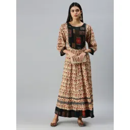 showoffff SHOWOFF Beige Cotton Floral Ankle Length Anarkali Kurta-picture-26