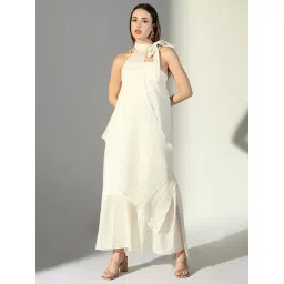 showoffff Showoff Beige Cotton Regular Fit Dress With Neck Tie-picture-14
