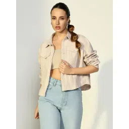 showoffff Showoff Beige Cotton Regular Fit Striped Jacket-picture-21