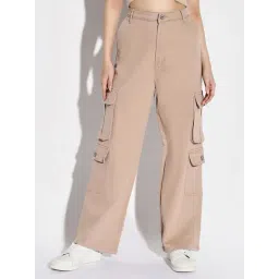 showoffff SHOWOFF Beige Denim Straight Fit Mid RIse Cargo Jeans-picture-18