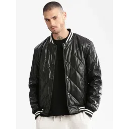 showoffff Showoff Black Slim Fit Quilted Bomber Jacket-picture-31