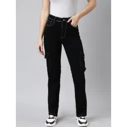 showoffff SHOWOFF Black Straight Fit Mid Rise Cargo Jeans-picture-48