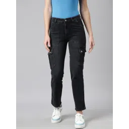 showoffff SHOWOFF Black Straight Fit Mid Rise Cargo Jeans-picture-30