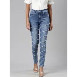 showoffff SHOWOFF Blue Denim Embellished Mid Rise Jeans-picture-26