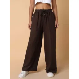 showoffff SHOWOFF Brown Cotton Mid Rise Flared Pants-picture-20