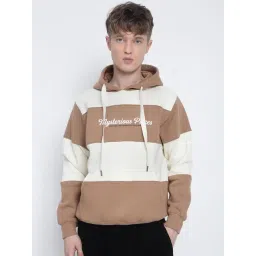 showoffff Showoff Brown Cotton Slim Fit Striped Hooded Sweatshirt-picture-33