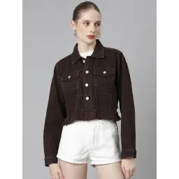 showoffff SHOWOFF Brown Regular Fit Crop Denim Jacket-picture-41