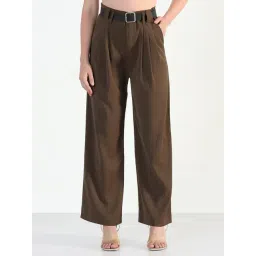 showoffff Showoff Brown Straight Fit Trousers With Belt-picture-29