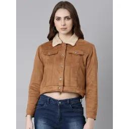showoffff SHOWOFF Brown Suede Regular Fit Crop Tailored Jacket-picture-27