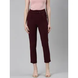 showoffff SHOWOFF Burgundy Regular Fit Mid Rise Trousers-picture-44
