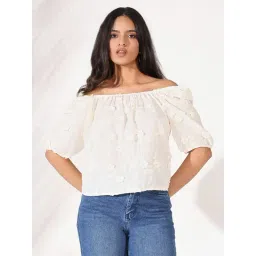 showoffff SHOWOFF Cream Embroidered Short Sleeves Top-picture-30