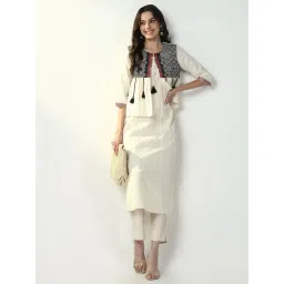 showoffff SHOWOFF Cream Regular Fit Kurta With Overcoat-picture-45