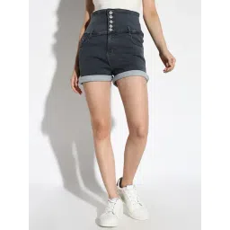 showoffff SHOWOFF Dark Grey Denim Slim Fit Shorts-picture-18