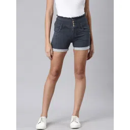 showoffff SHOWOFF Dark Grey Denim Slim Fit Shorts-picture-20