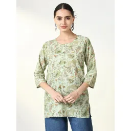showoffff SHOWOFF Green Cotton Floral 3/4th sleeve Kurti-picture-30