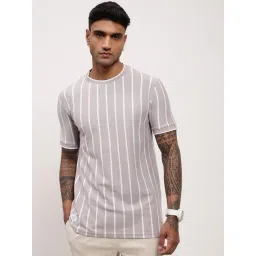 showoffff Showoff Grey Cotton Slim Fit Striped T-Shirt-picture-29