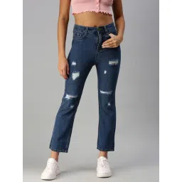 showoffff SHOWOFF Highly Distressed Blue Straight Fit Denim Jeans-picture-32