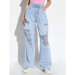 showoffff SHOWOFF Light Blue Denim Distressed Mid Rise Jeans-picture-40