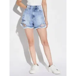 showoffff SHOWOFF Light Blue Denim Regular Fit Shorts-picture-14