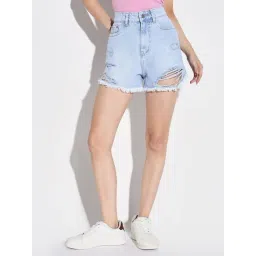 showoffff SHOWOFF Light Blue Denim Regular Fit Shorts-picture-29