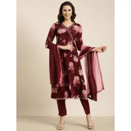 showoffff SHOWOFF Maroon Embellished Kurta With Pants & Dupatta-picture-12