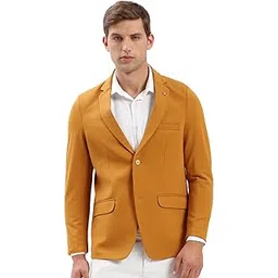 showoffff SHOWOFF Men's Notched Lapel Solid Mustard Single-Breasted Blazer-EX-3011_Mustard-picture-38