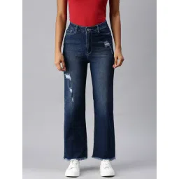 showoffff SHOWOFF Mildly Distressed Blue Wide Leg Denim Jeans-picture-48