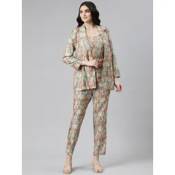 showoffff SHOWOFF Multicolor Cotton Blend Printed Crop Top With Trousers & Jacket-picture-14