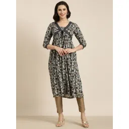 showoffff SHOWOFF Navy & Off White Floral Print Anarkali Kurta-picture-10