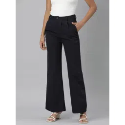 showoffff SHOWOFF Navy Flared Fit Mid Rise Trousers-picture-27
