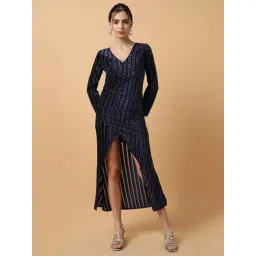 showoffff SHOWOFF Navy Textured Midi Dress-picture-35