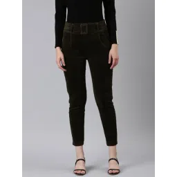 showoffff SHOWOFF Olive Cotton Slim Fit Mid Rise Trousers-picture-39