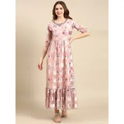 showoffff SHOWOFF Peach Floral Print Gown-picture-11